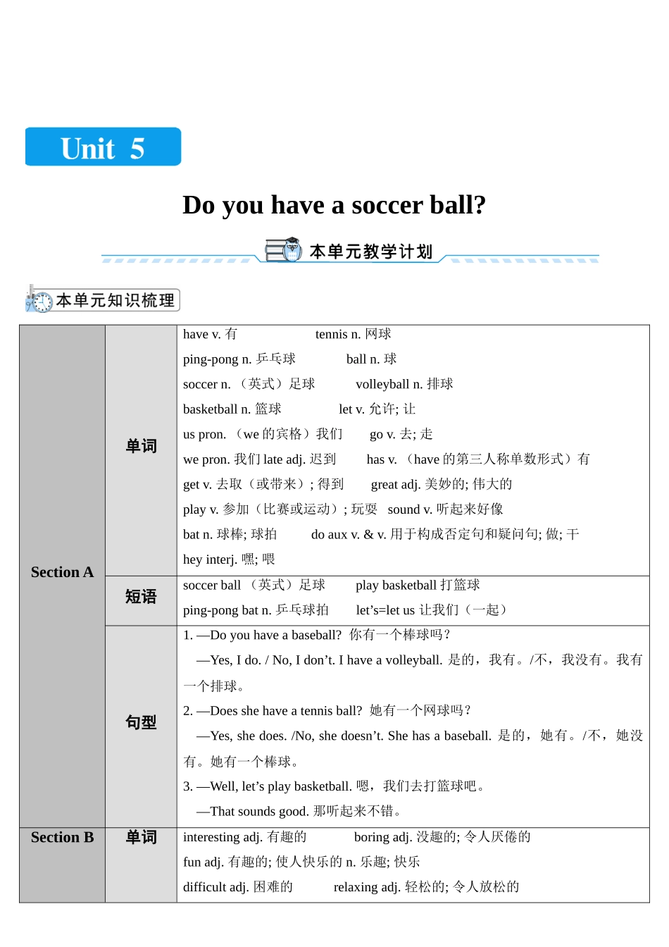 （25秋）新人教版英语七年级上册Unit5  教案（共5课时）.doc_第1页