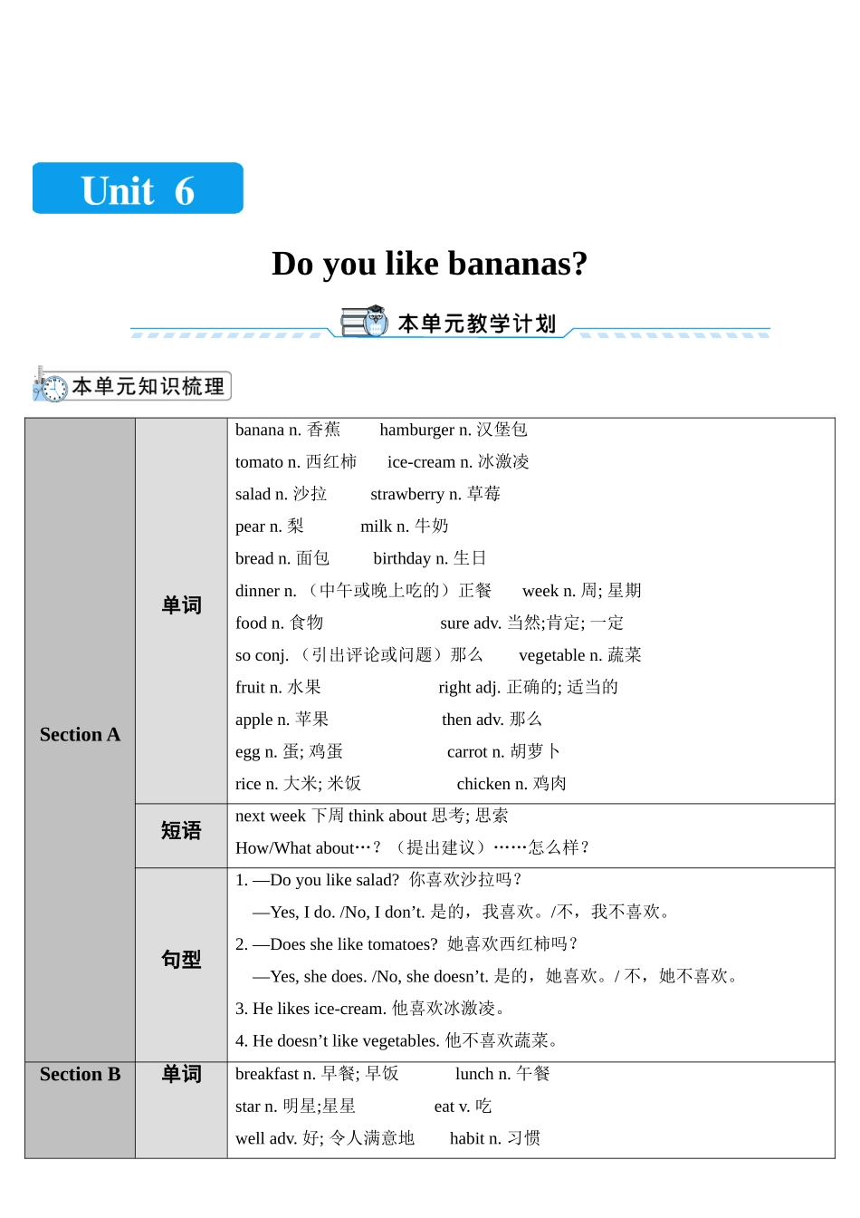 （25秋）新人教版英语七年级上册Unit6  教案（共5课时）.doc_第1页