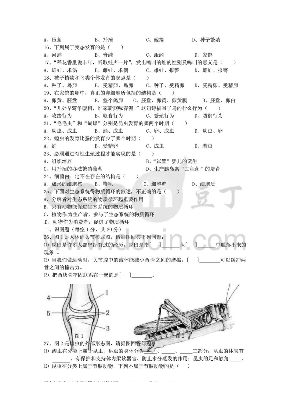 【帮帮群】人教版八年级上册生物期末试卷及答案最新版.pdf_第2页