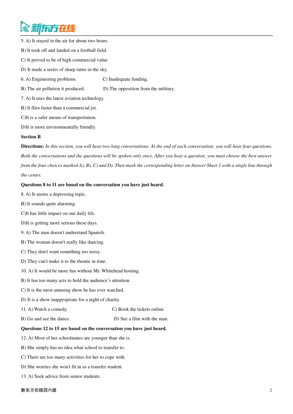 2018年6月大学英语四级考试真题（第1套）.pdf_第2页
