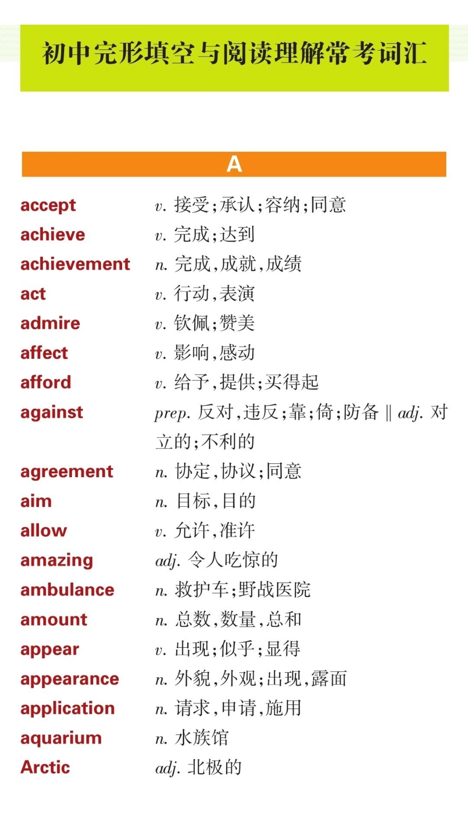 初中英语完形填空阅读理解常考词汇.pdf_第1页