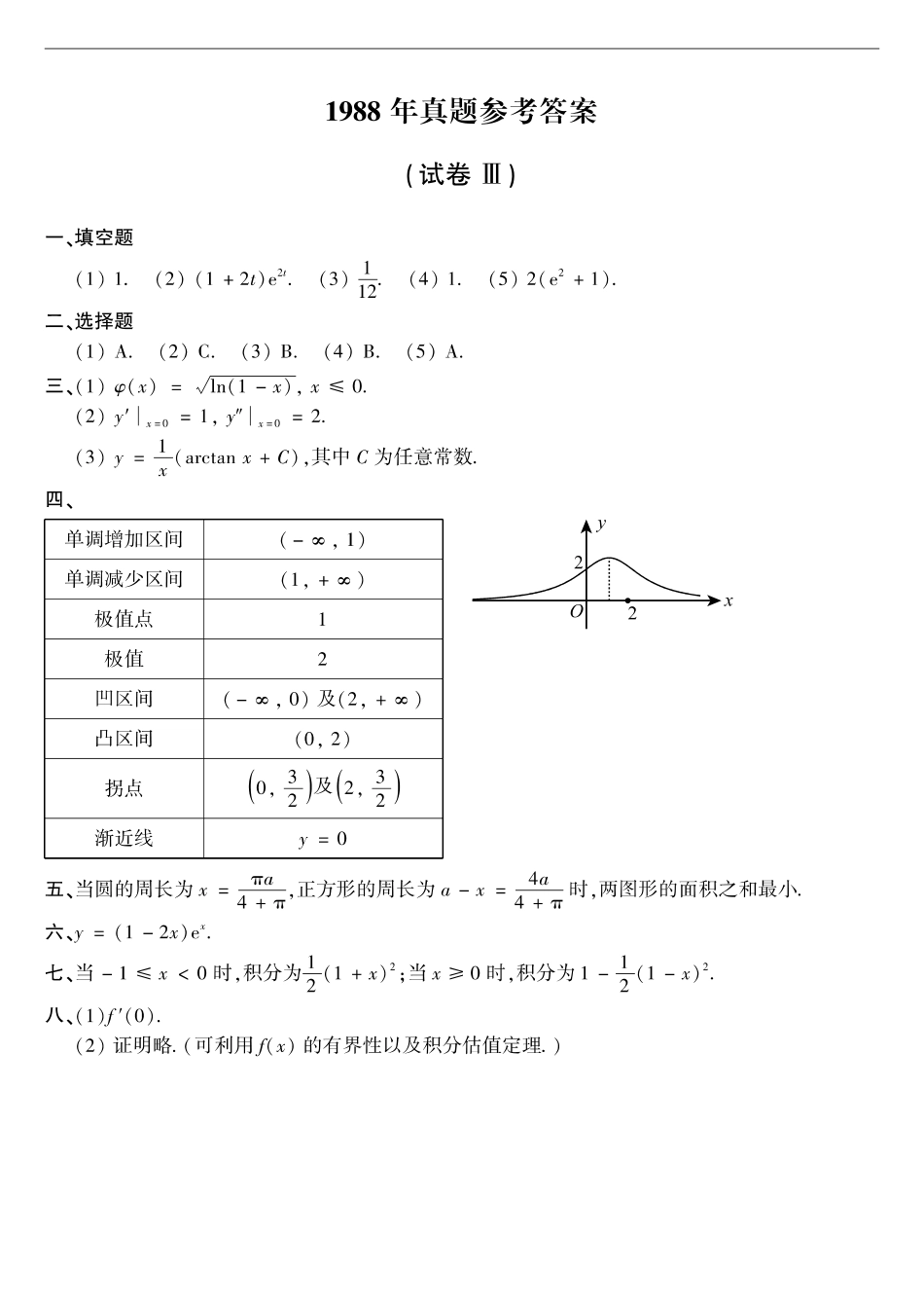 【全国硕士研究生入学统一考试数学二】1988年数二真题答案速查.pdf_第1页
