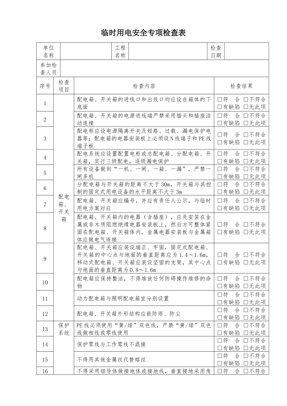 临时用电安全专项检查表.docx_第1页