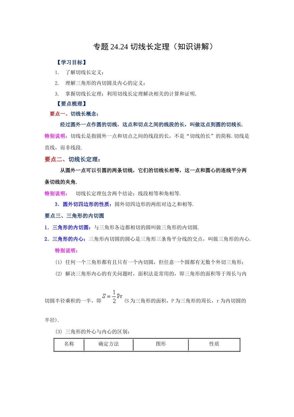 2026中考人教九年级数学上册基础夯实讲练-专题24.24 切线长定理（知识讲解）（附名师详解）.docx_第1页