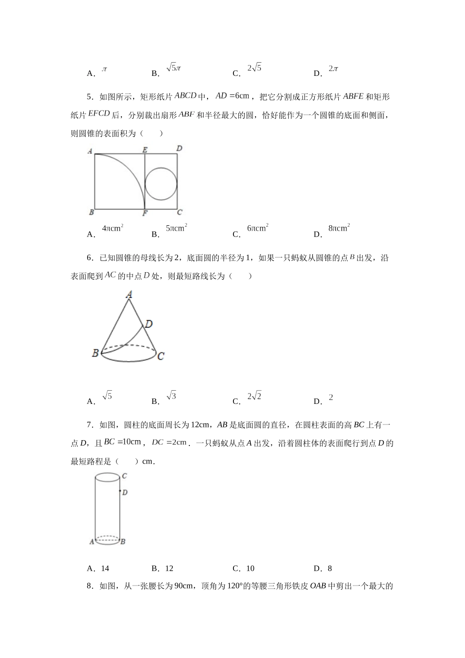 2026中考人教九年级数学上册基础夯实讲练-专题24.36 圆锥的侧面积（巩固篇）（附名师详解）.docx_第2页
