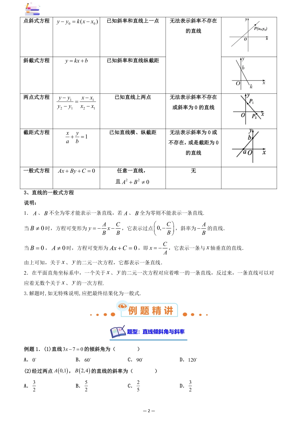 2024版零基础一轮复习数学讲义-第01讲 直线的方程((原卷)).pdf_第2页