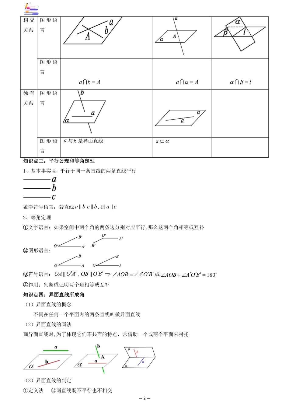 2024版零基础一轮复习数学讲义-第02讲 空间点线面间的位置关系((原卷)).pdf_第2页
