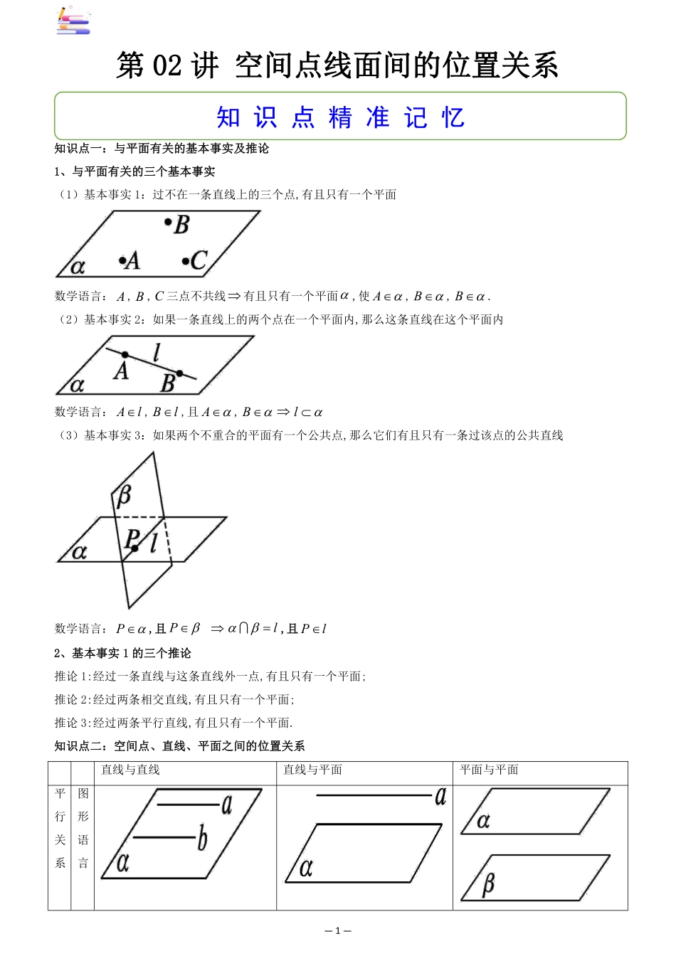 2024版零基础一轮复习数学讲义-第02讲 空间点线面间的位置关系.pdf_第1页