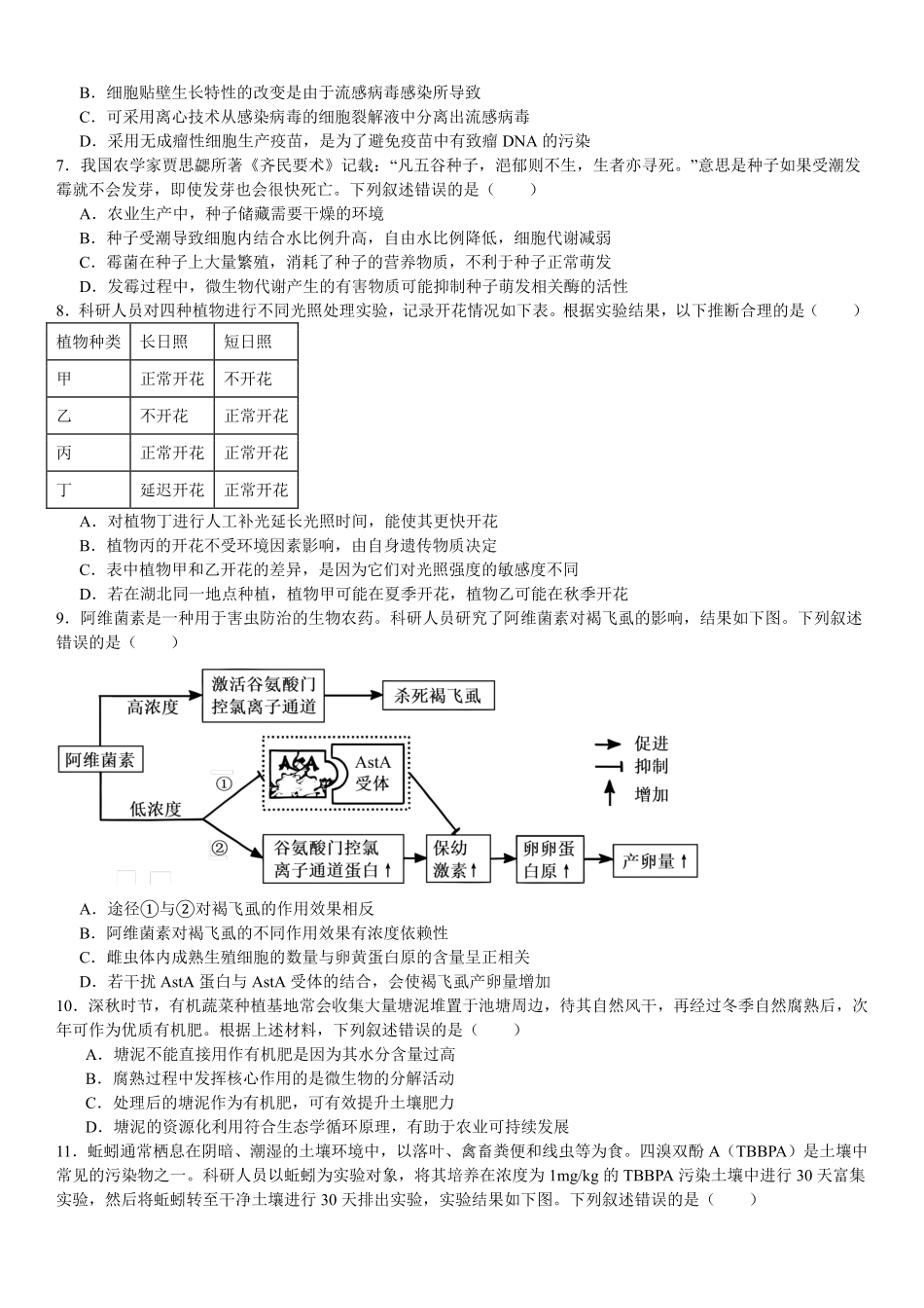 2025年高考湖北生物真题（原卷版）.pdf_第2页