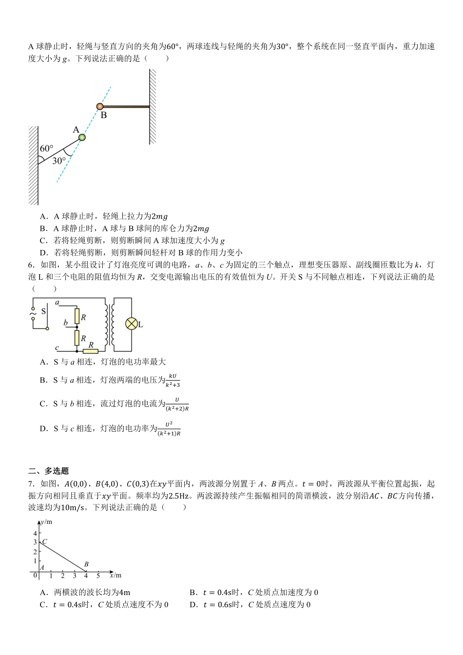 2025年高考湖南物理真题（原卷版）.pdf_第2页