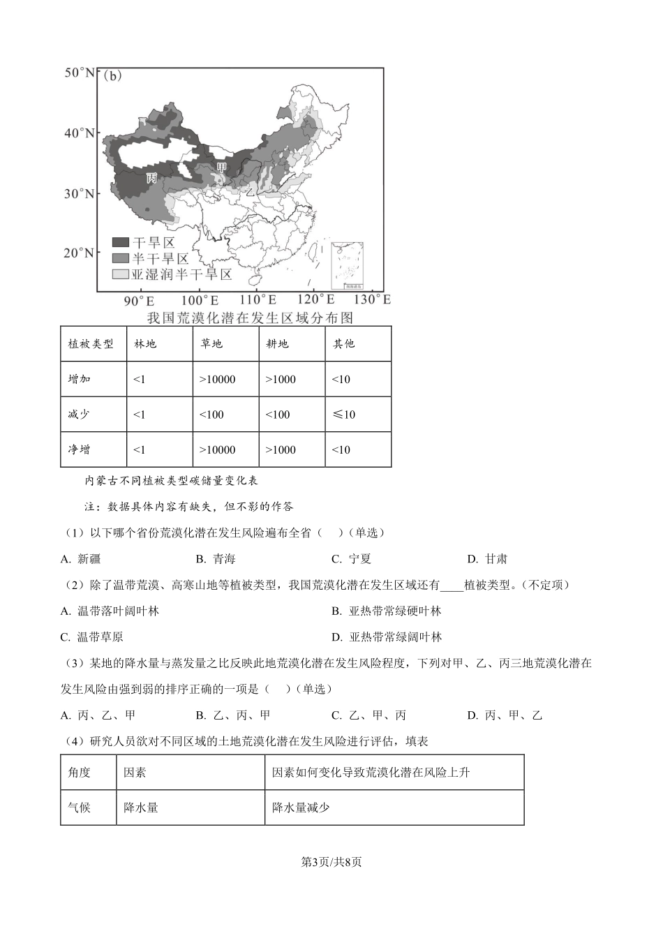 2025年高考上海地理真题（网络回忆版）（原卷版）.pdf_第3页