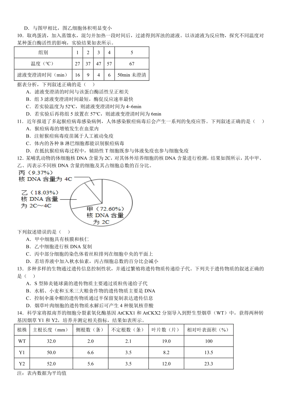 2025年高考浙江生物真题（原卷版）.pdf_第2页