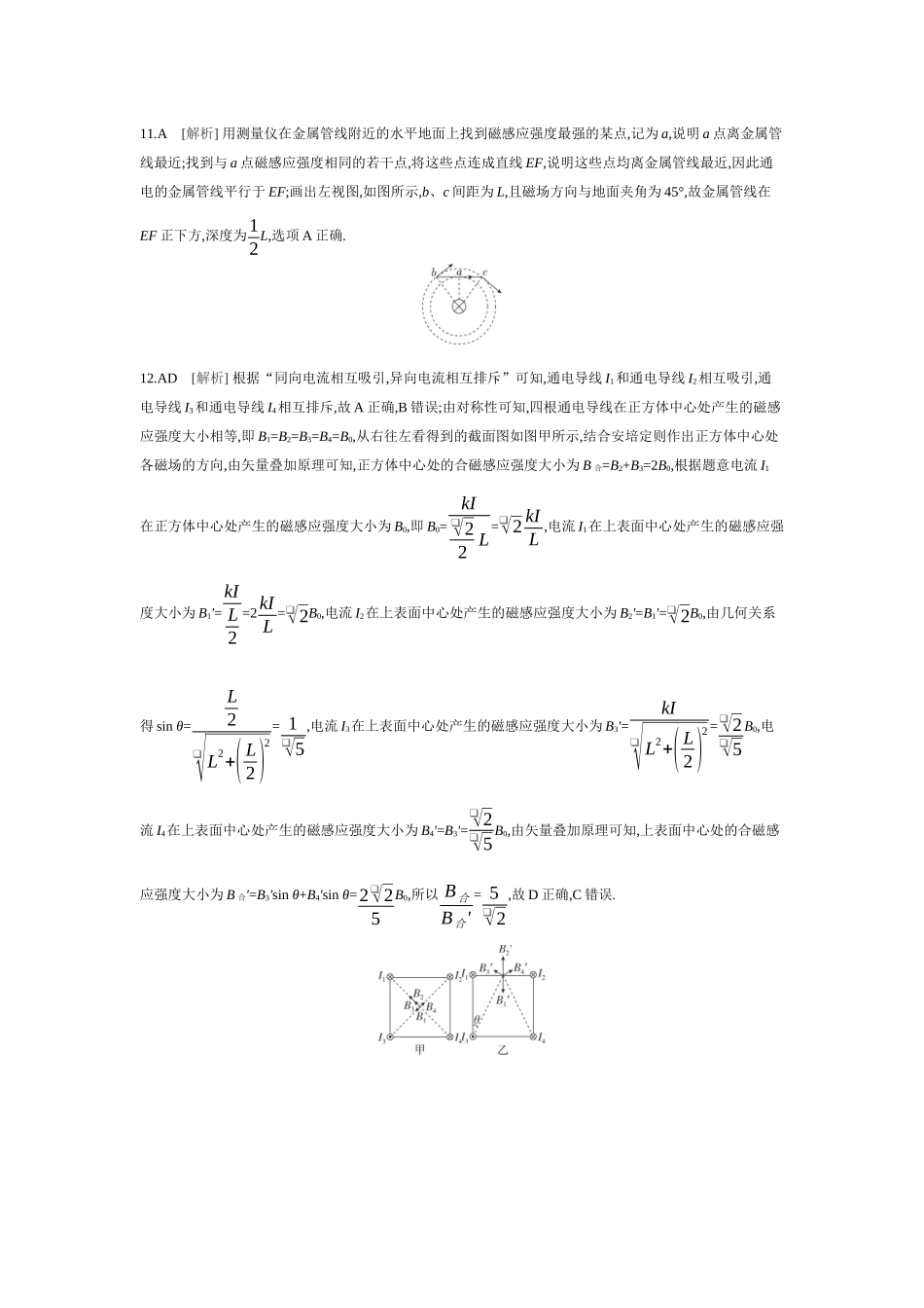 2026年全品选考复习方案物理01 第28讲　磁场的描述　磁场对电流的作用 【答案】作业答案.docx_第3页