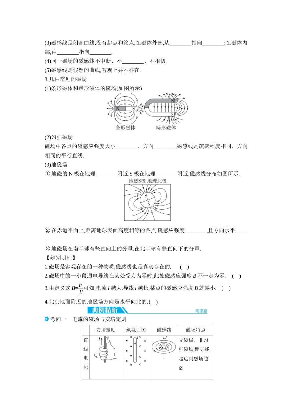 2026年全品选考复习方案物理01 第28讲　磁场的描述　磁场对电流的作用 【正文】听课正文.docx_第2页