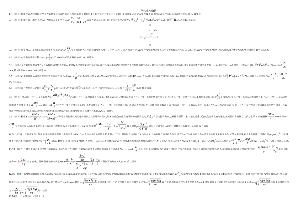 2026年全品选考复习方案物理04 单元过关卷(四) 答案.docx_第1页