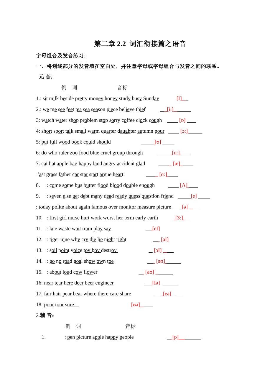 初升高英语衔接教材讲义系列专题2.2 词汇衔接篇之语音（练习）（答案版）.doc_第1页