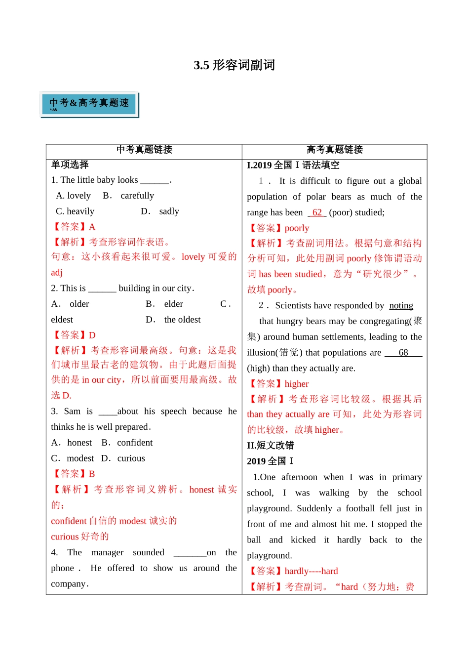 初升高英语衔接教材讲义系列专题3.5 形容词和副词.doc_第1页