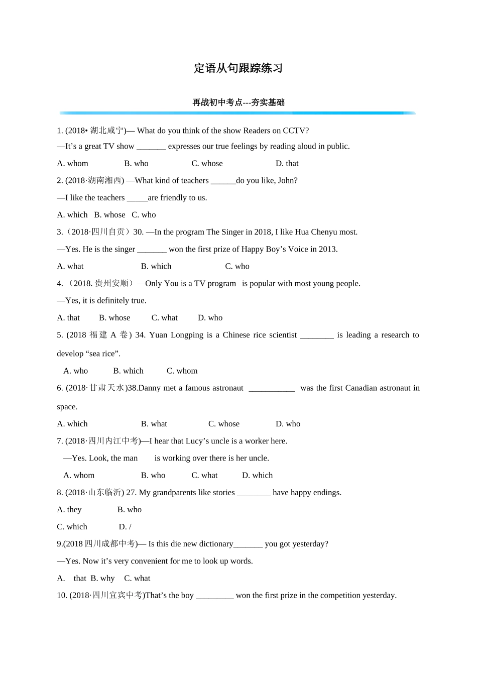 初升高英语衔接教材讲义系列专题3.11 定语从句（原卷版）.doc_第1页