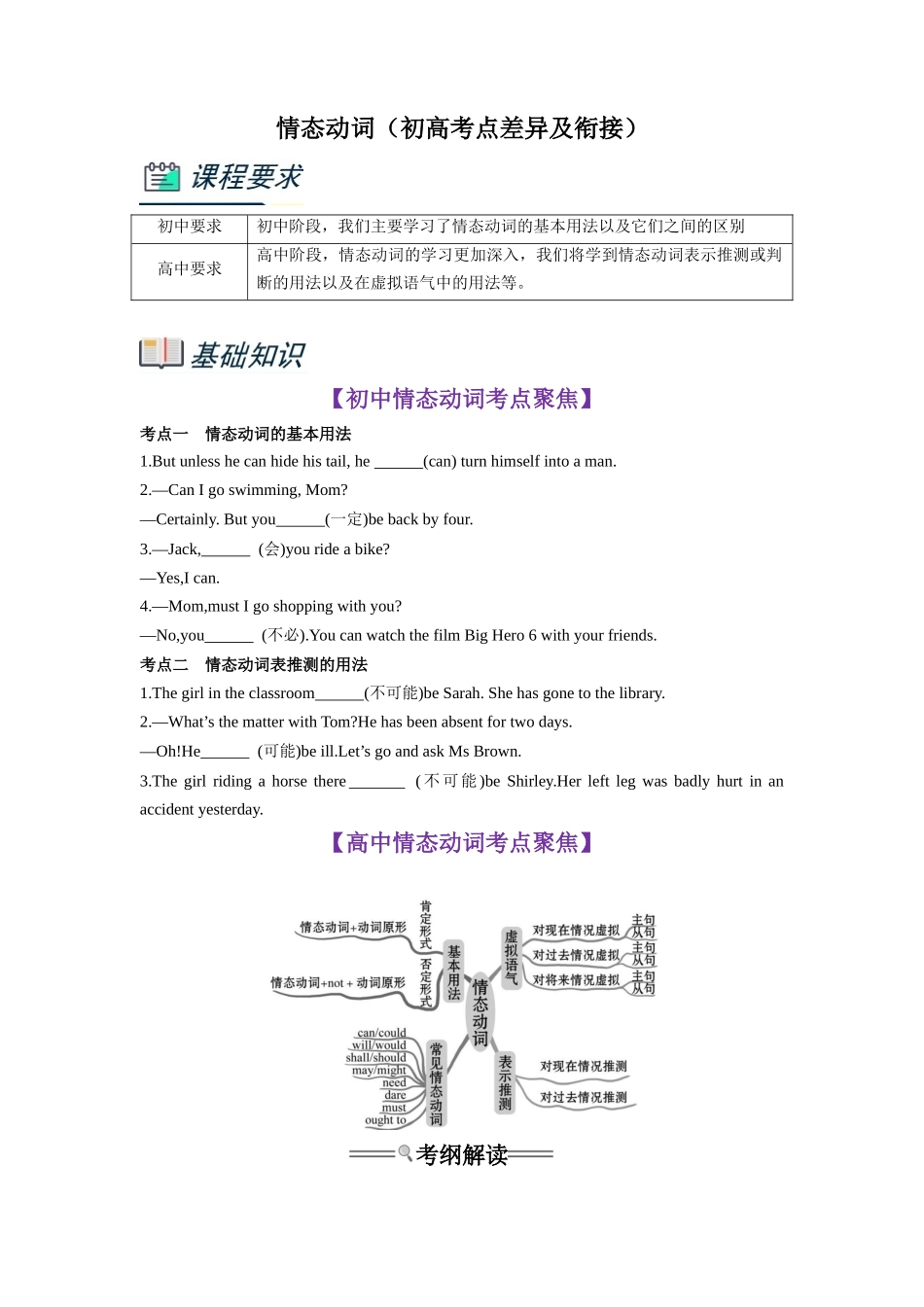 第1部分-专题11.情态动词（学生版）-初升高英语暑假衔接.docx_第1页