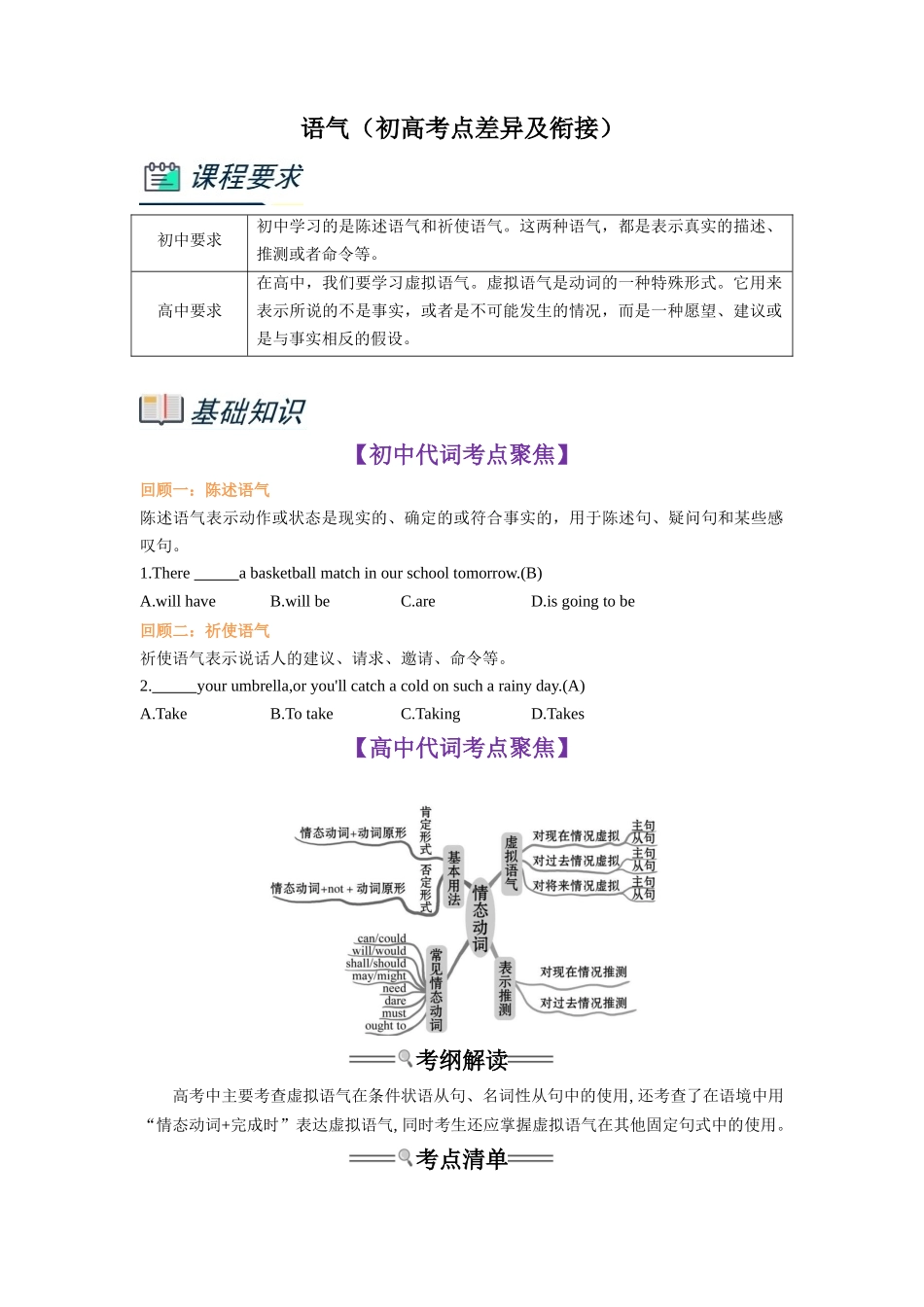 第1部分-专题12.语气（教师版）-初升高英语暑假衔接.docx_第1页