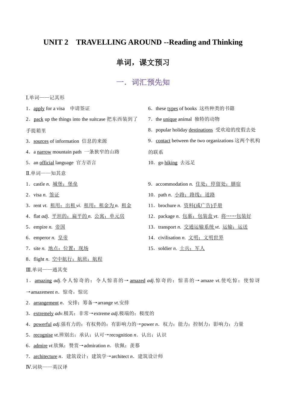 第2部分-专题25.必修第一册UNIT 2　TRAVELLING AROUND --Reading and Thinking单词，课文预习（教师版）-初升高英语暑假衔接.docx_第1页