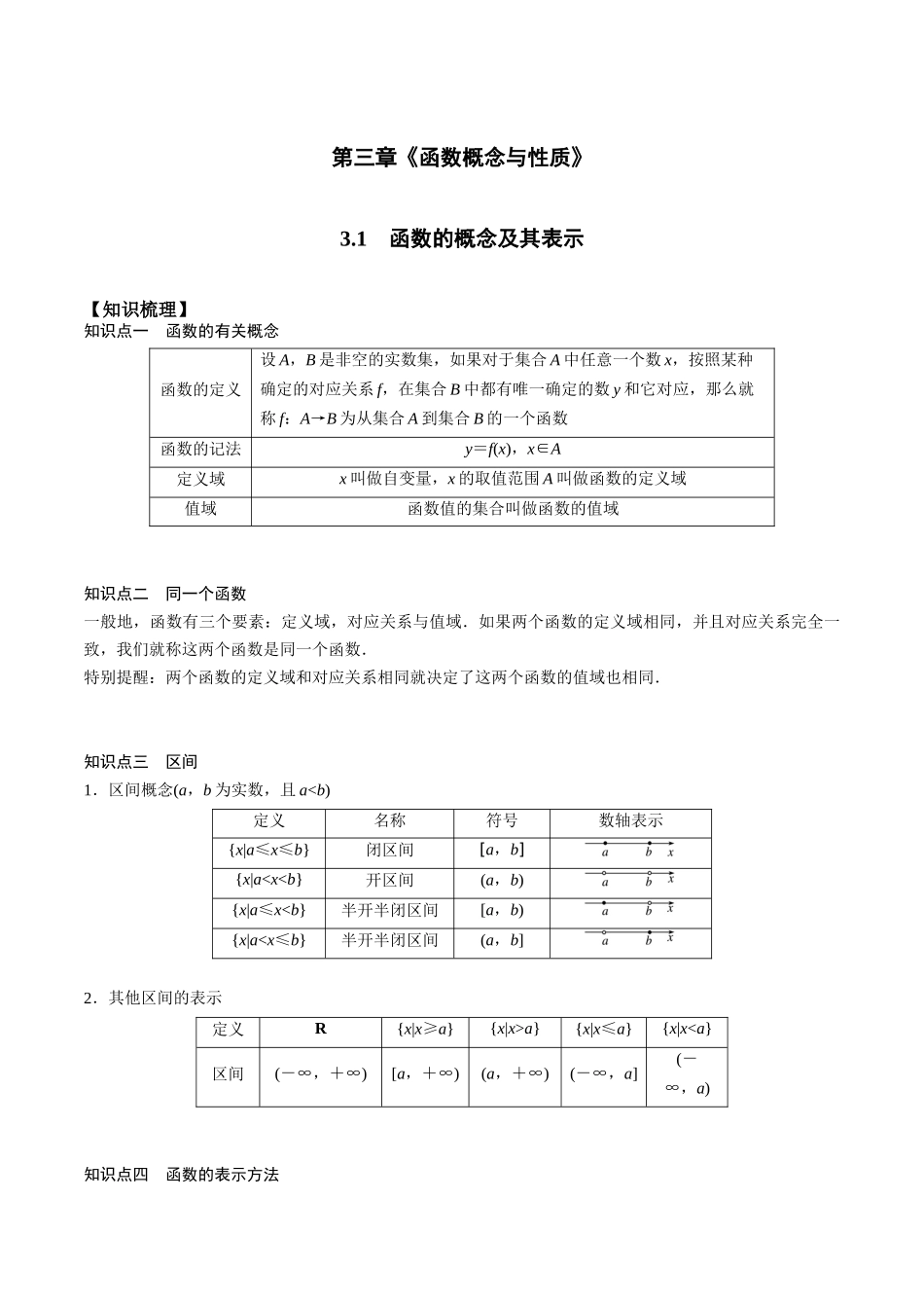 高一预习-3.1 函数的概念及其表示（教师版）-初升高数学暑假衔接（人教版）.docx_第1页