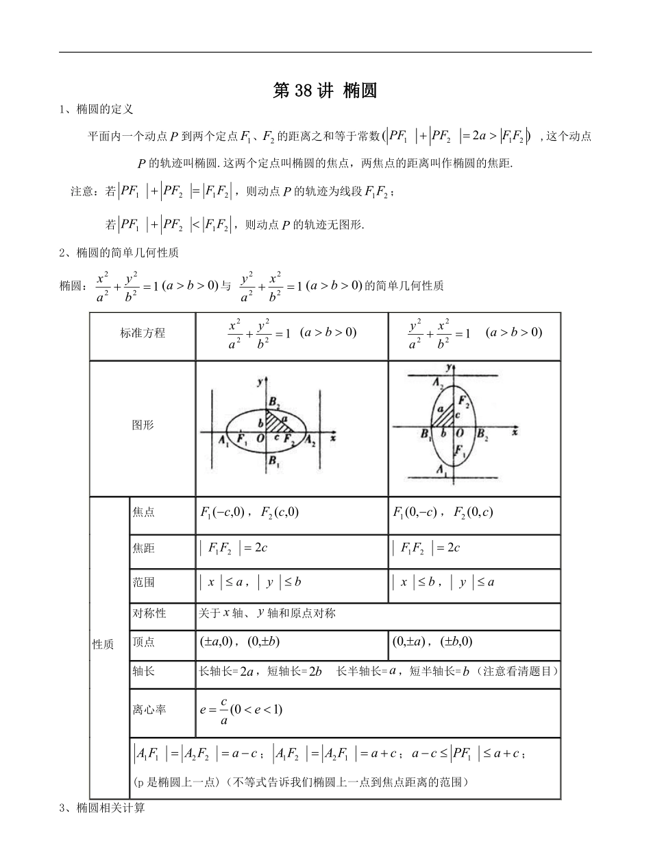 数学一轮复习下册（适合艺术生、基础生）-第38讲 椭圆（解析版）.pdf_第1页