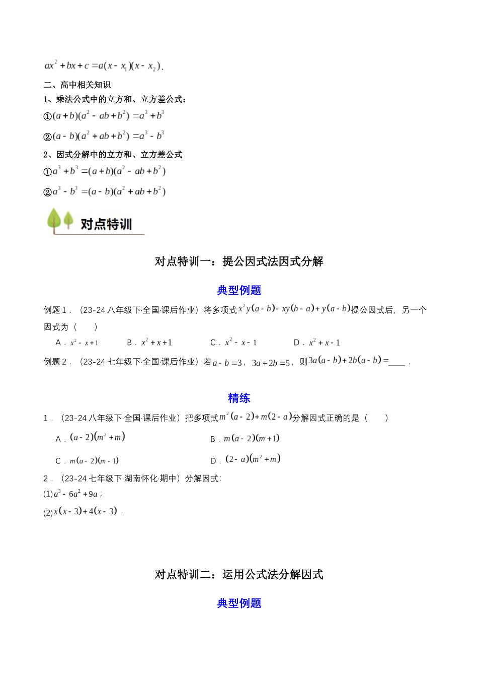 新高一暑假学习提升计划-数学-衔接点03 因式分解（原卷版）.docx_第3页