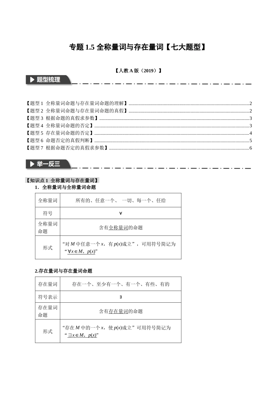 新高一暑假学习提升计划-数学-专题1.5 全称量词与存在量词【七大题型】（原卷版）.docx_第1页