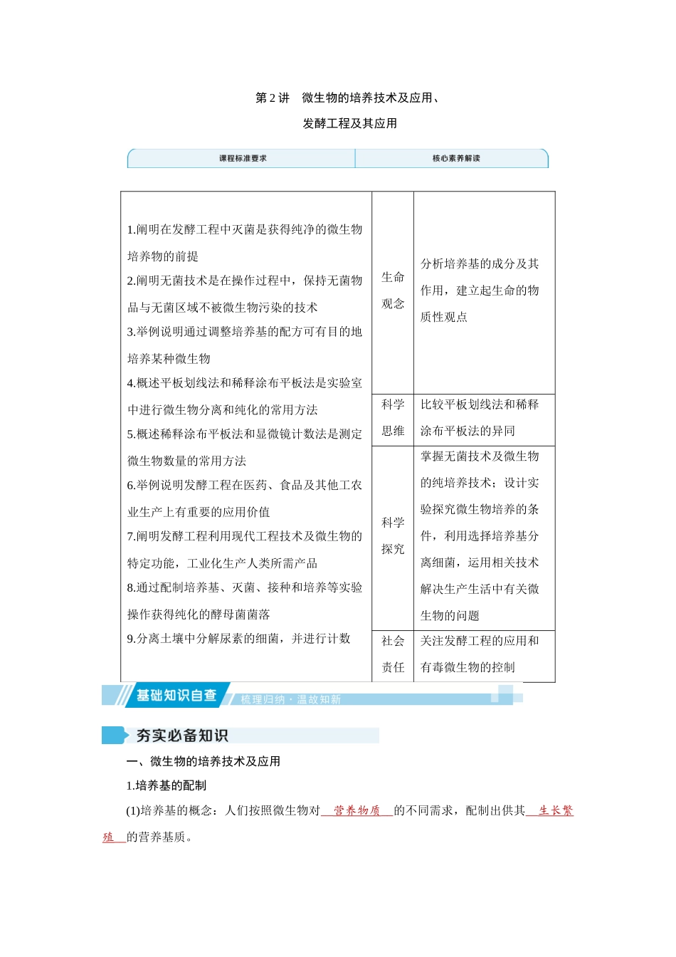 学海导航2026届高考一轮总复习生物学专题10 第2讲　微生物的培养技术及应用、.docx_第1页