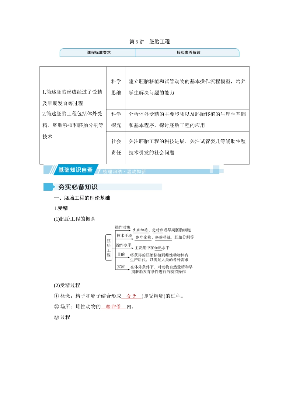 学海导航2026届高考一轮总复习生物学专题10 第5讲　胚胎工程.docx_第1页