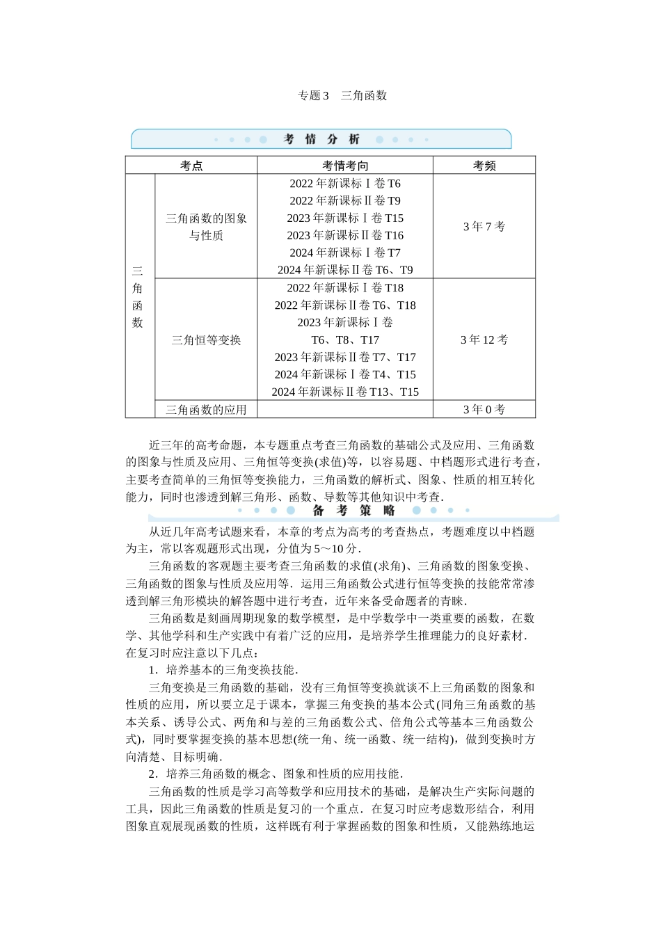 学海导航2026届高考一轮总复习数学提升版专题3　三角函数.docx_第1页