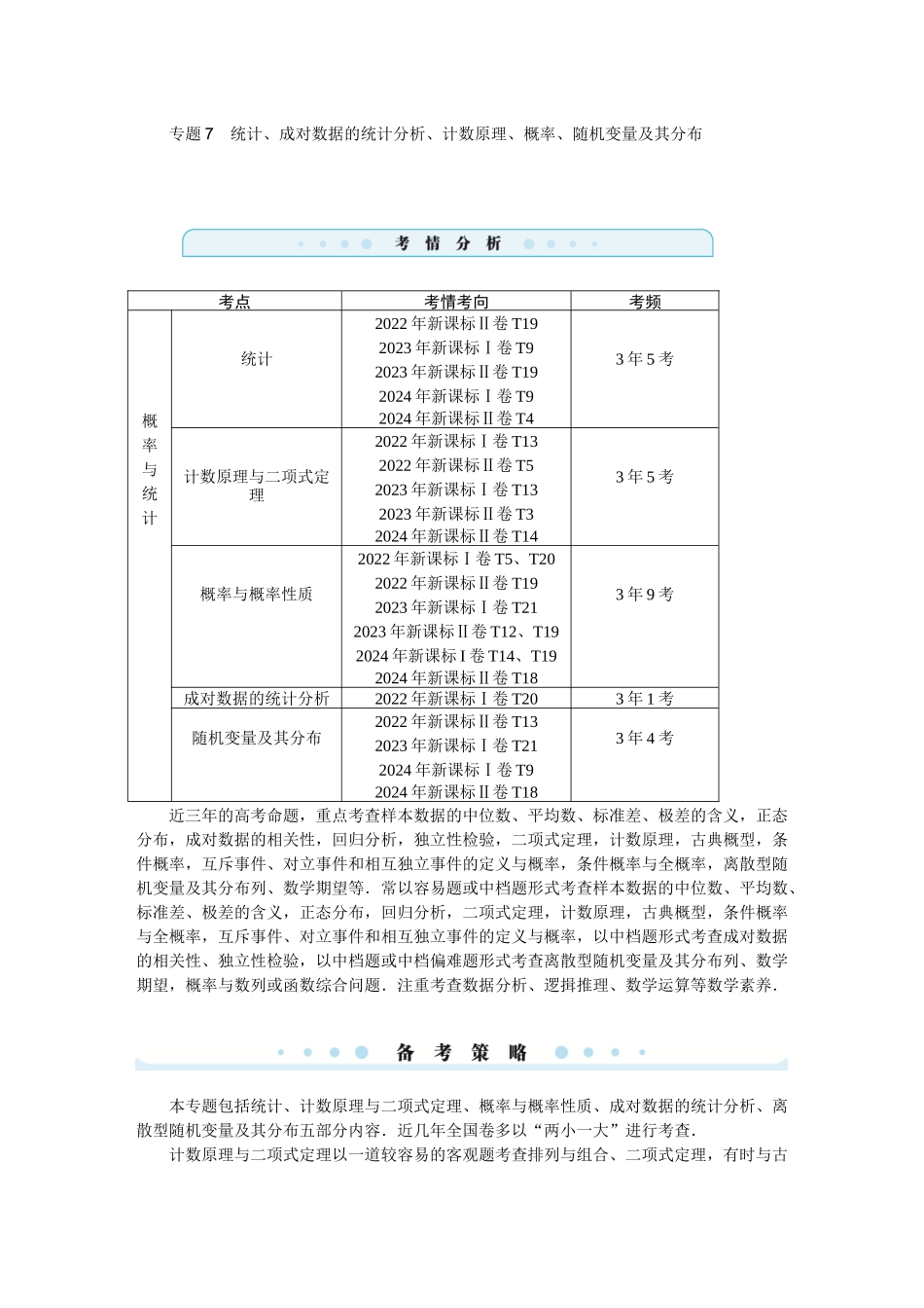 学海导航2026届高考一轮总复习数学提升版专题7　统计、成对数据的统计分析、计数原理、概率、随机变量及其分布1.docx_第1页