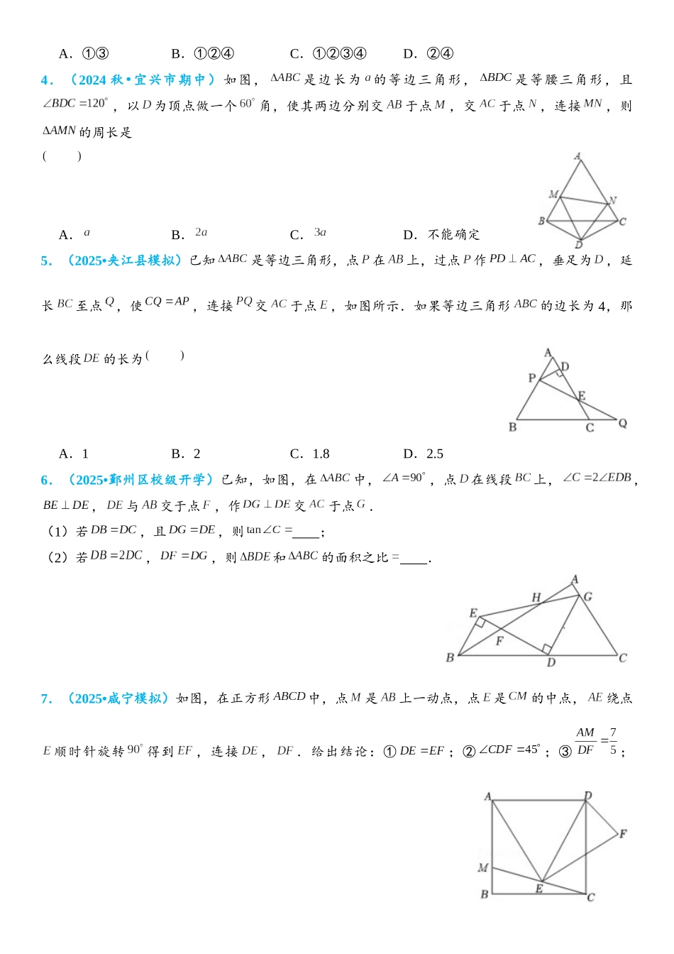 2026年中考数学压轴题专项练习-等腰三角形中的半角模型（学生版+名师详解版）.docx_第2页