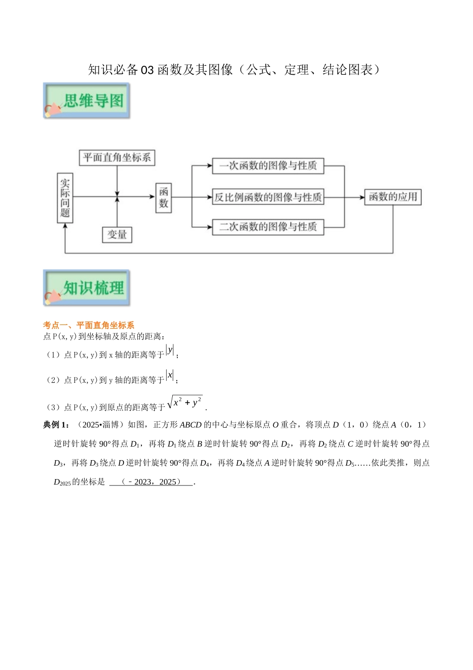 【口袋书】2026年中考数学必背知识手册-知识必备03 函数及其图像（公式、定理、结论图表）.docx_第1页