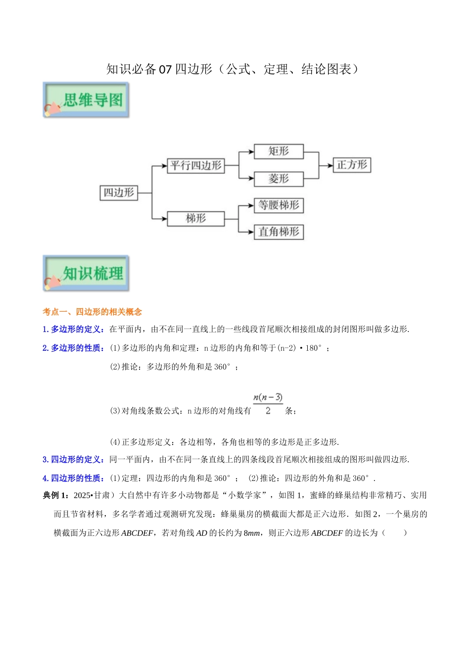【口袋书】2026年中考数学必背知识手册-知识必备07 四边形（公式、定理、结论图表）.docx_第1页