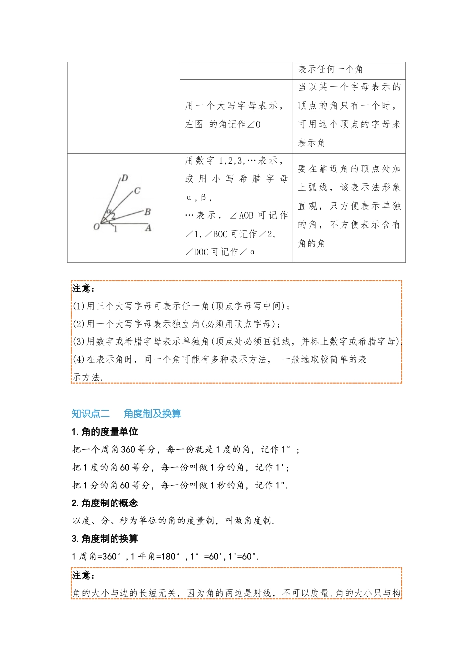 2024-2025学年七年级数学上册同步讲与练431角（学生版+教师详解版）.docx_第2页