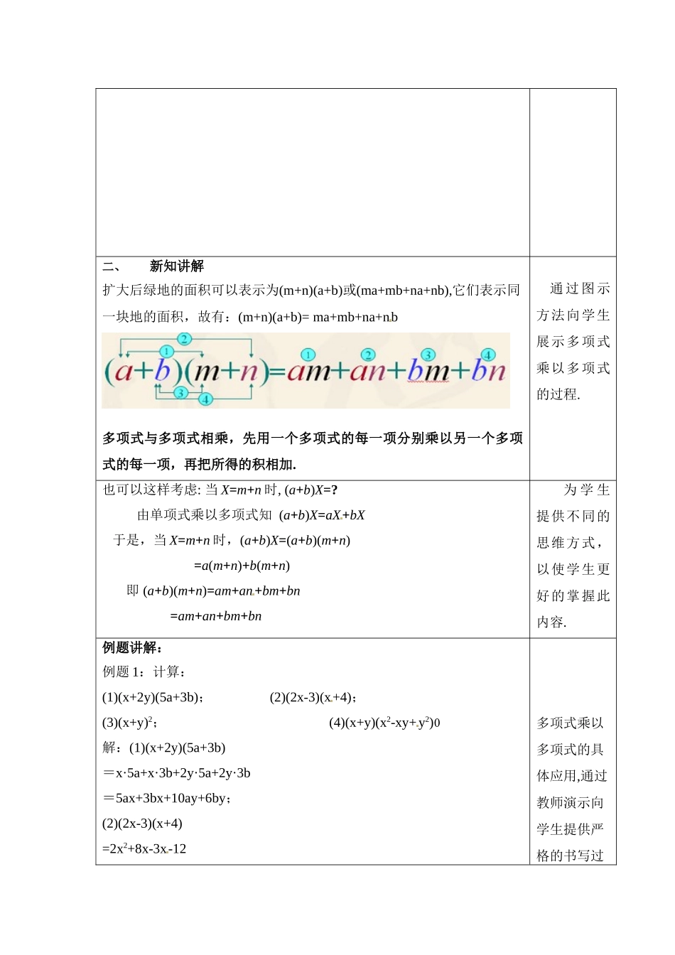 2025秋季新人教版八年级数学上册14.1.4第2课时 多项式与多项式相乘 精简教案.doc_第2页