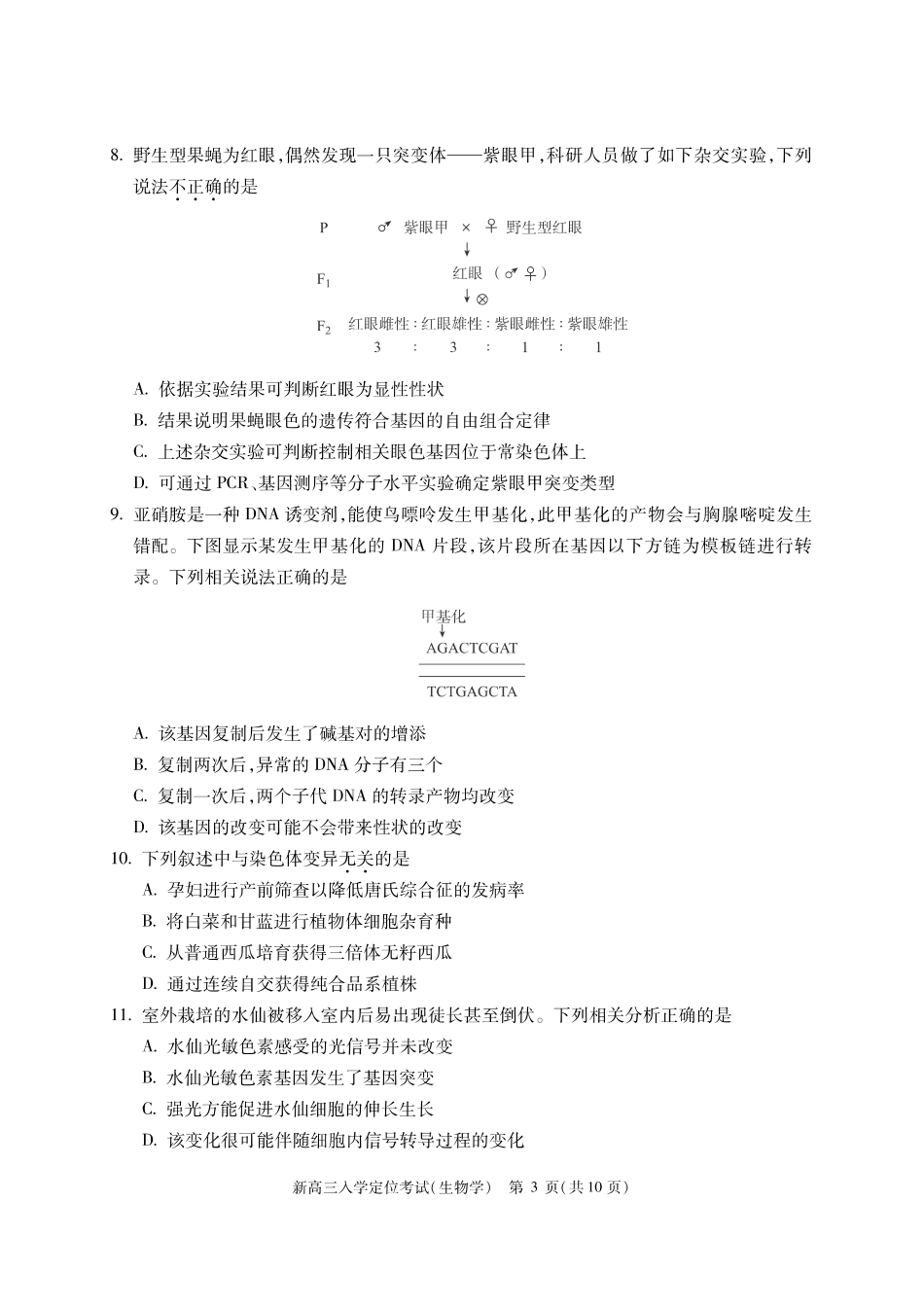 【北京卷】北京市2024-2025学年新高三入学定位考试（9.4-9.6）生物试卷.pdf_第3页