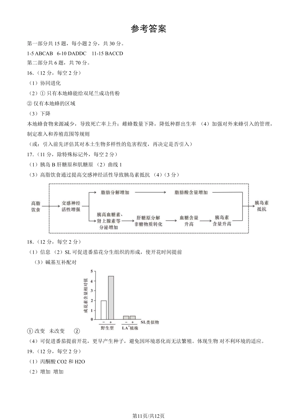 【北京卷】北京市石景山区2025年高三统一练习（石景山一模）（3.25-3.27）生物试题卷答案.pdf_第1页