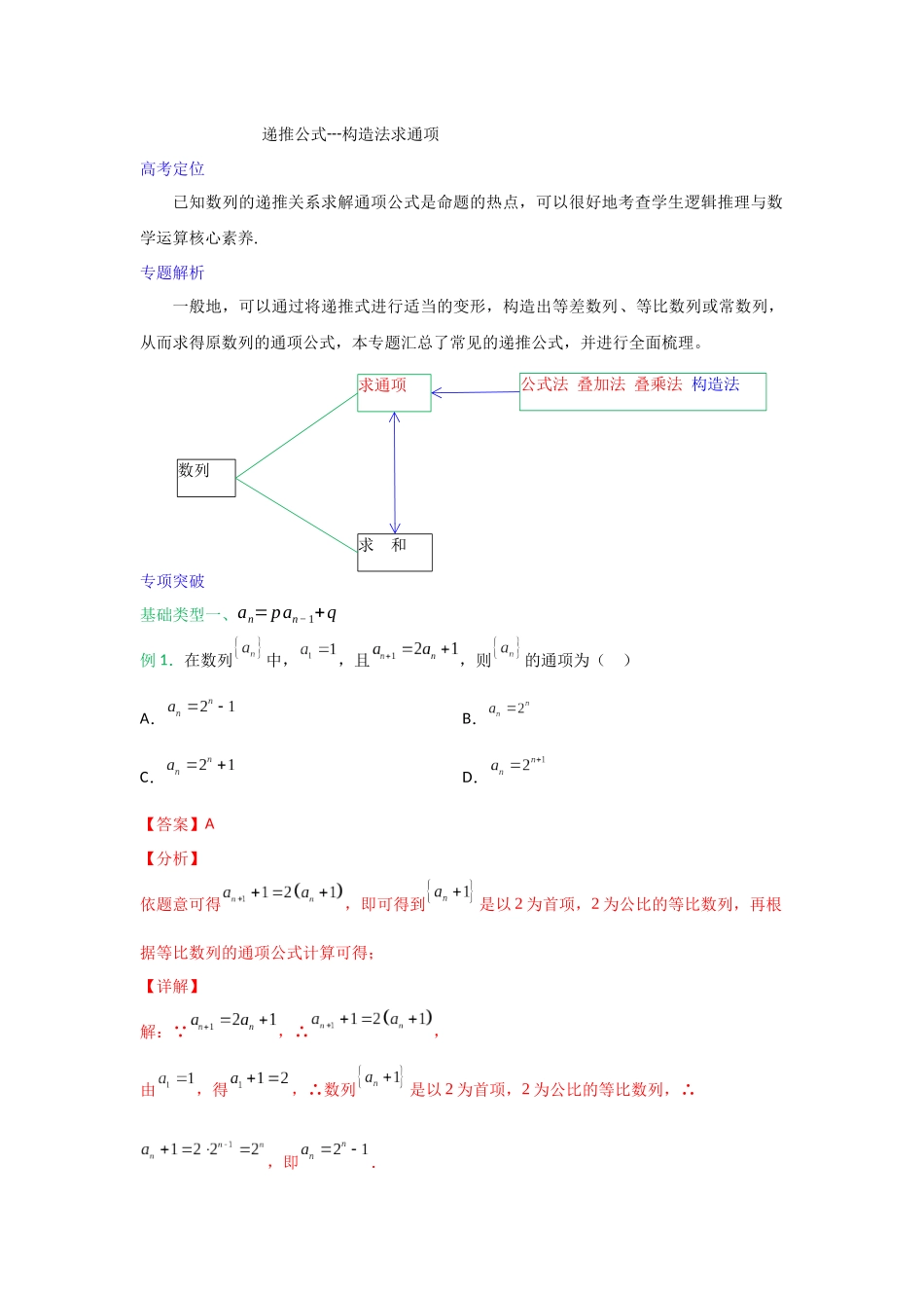 【高考数学一题一专题】热点题型 专项突破专题16 递推公式——构造法求通项（解析版）.docx_第1页