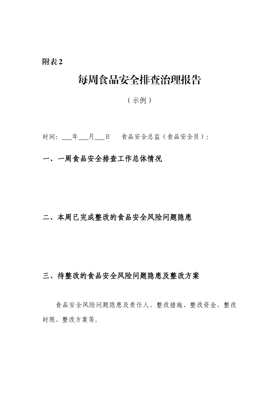 参考模板：每日食品安全检查记录、每周食品安全排查治理报告、每月食品安全调度会议纪要.docx_第2页
