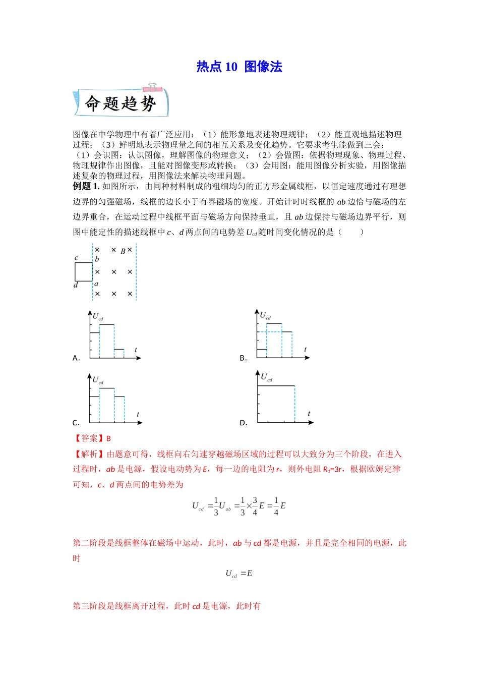2023年高考物理热点重点难点专练（全国通用）-热点10 图像法 （解析版）.docx_第1页