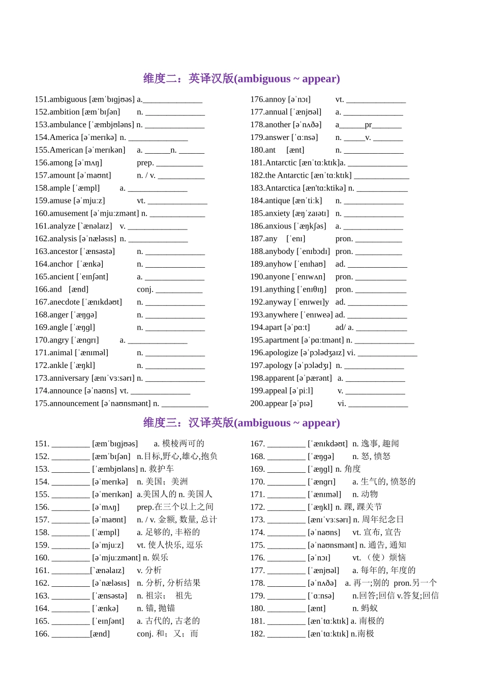 第04天 ambiguous~appear-2024年高考英语3500词汇一遍过（英汉互译+词形转换+短语提炼+单句填空+熟词新意）教师版.docx_第2页