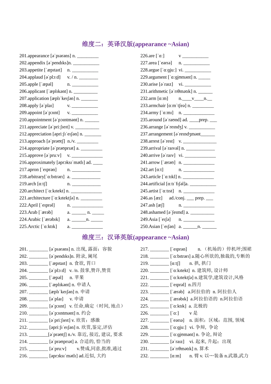 第05天 appearance~Asian-2024年高考英语3500词汇一遍过（英汉互译+词形转换+短语提炼+单句填空+熟词新意）原卷版.docx_第2页