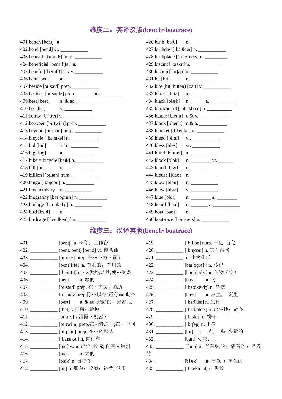 第09天bench~boatrace（英汉互译+词形转换+短语提炼+单句填空+语篇填空）-2024年高考英语3500词汇一遍过（教师版）.docx_第2页