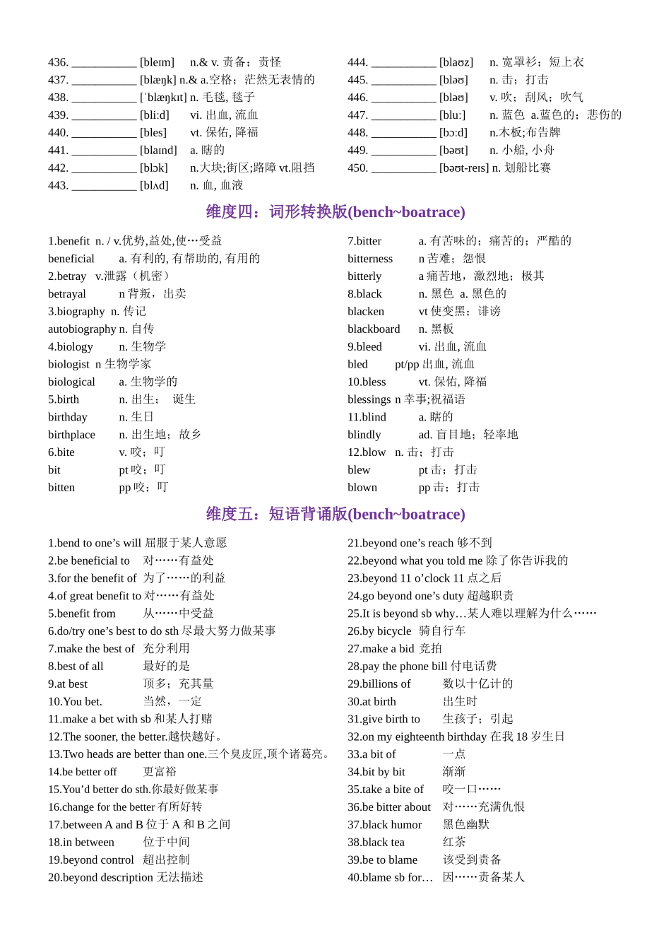 第09天bench~boatrace（英汉互译+词形转换+短语提炼+单句填空+语篇填空）-2024年高考英语3500词汇一遍过（教师版）.docx_第3页