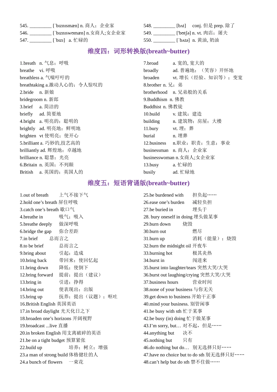 第11天 breath~butter（英汉互译+词形转换+短语提炼+单句填空+语篇填空）-2024年高考英语3500词汇一遍过（原卷版）.docx_第3页