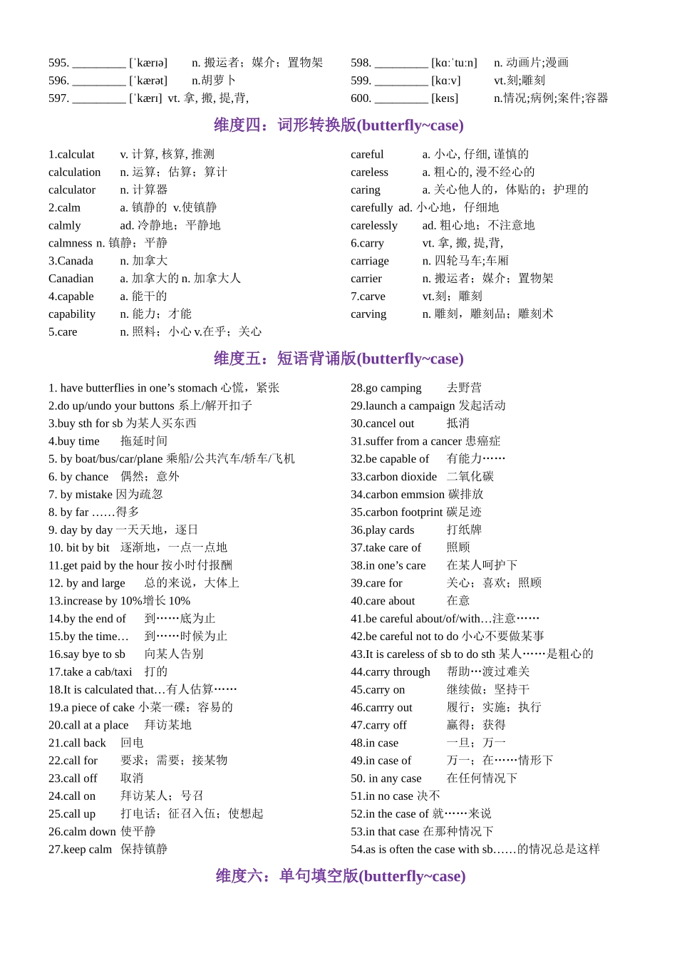 第12天 butterfly~case（英汉互译+词形转换+短语提炼+单句填空+语篇填空）-2024年高考英语3500词汇一遍过（原卷版）.docx_第3页