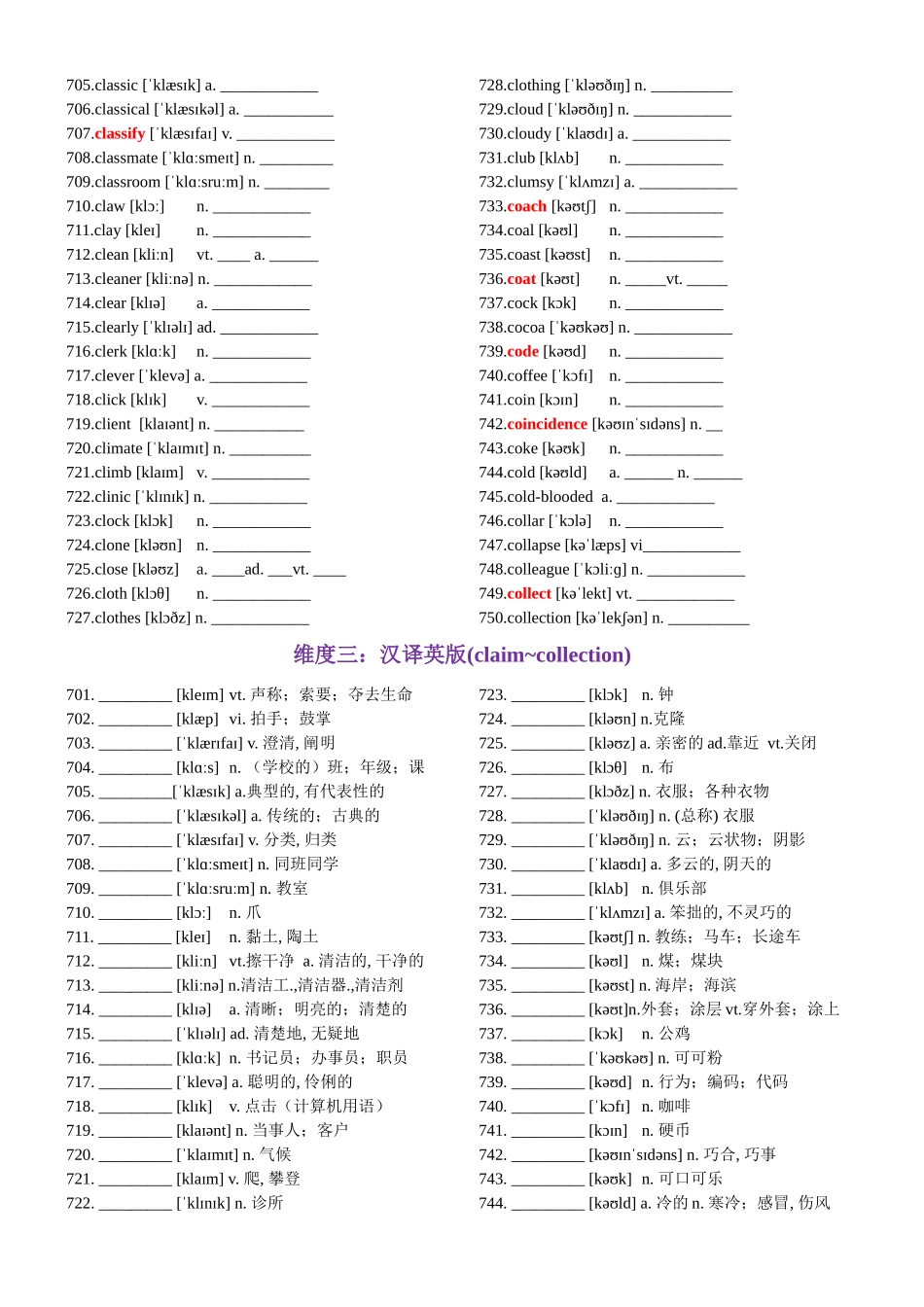 第15天 claim~collection（英汉互译+词形转换+短语提炼+单句填空+语篇填空）-2024年高考英语3500词汇一遍过（教师版）.docx_第2页